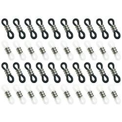 Hyamass 40pcs Silver Coated Copper Bead Black and Translucent White Anti-Slip Rubber Ends Retainer Connector Holder for Eyeglass Chain Necklace Chain