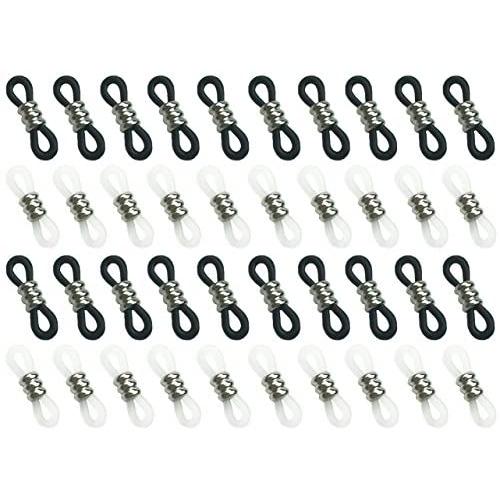 Hyamass 40pcs Silver Coated Copper Bead Black and Translucent White Anti-Slip Rubber Ends Retainer Connector Holder for Eyeglass Chain Necklace Chain