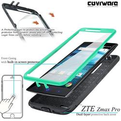 COVRWARE [Iron Tank] case Compatible with ZTE ZMAX PRO/ZTE Carry, with Built-in [Screen Protector] Full-Body Rugged Holster Armor Case [Brushed Metal Texture Design][Belt Clip][Kickstand], Teal