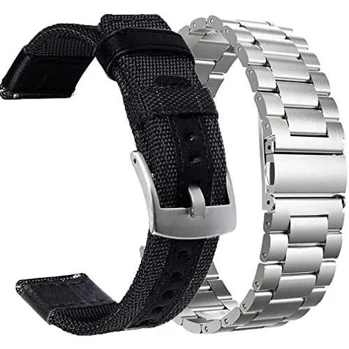 Olytop Compatible with Samsung Galaxy Watch 3 45mm Band/ Galaxy Watch 46mm Bands, 22mm Quick Release Premium Nylon Sports Strap with Metal Band for Samsung Gear S3 Frontier / Classic Smartwatch -2Pack (Silver) Olytop Compatible with Samsung Galaxy Watch 3 45mm Band/ Galaxy Watch 46mm Bands, 22mm Quick Release Premium Nylon Sports Strap with Metal Band for Samsung Gear S3 Frontier / Classic Smartwatch -2Pack (Silver)