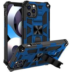 Saputu Compatible with iPhone 12 Pro Max Case, | Military Grade | Invisible Built-in Kickstand and Metal Plate, Anti-Scratch Shockproof Bumper Drop Tested Protective Cover (Blue)