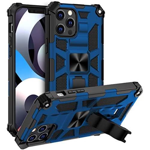 Saputu Compatible with iPhone 12 Pro Max Case, | Military Grade | Invisible Built-in Kickstand and Metal Plate, Anti-Scratch Shockproof Bumper Drop Tested Protective Cover (Blue)