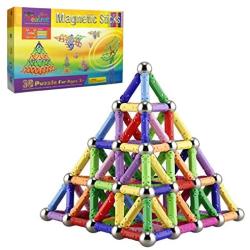 Veatree 150 Pcs Magnetic Building Sticks Blocks Toys, Magnet Educational Toys Magnetic Blocks Sticks Stacking Toys Set for Kids and Adult, Non-Toxic Building Toy 3D Puzzle with Storage Bag