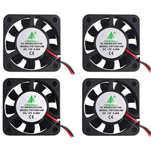 MakerFocus 4pcs 3D Printer Fan 12V, 40mm 12 Volt Fan 0.08A DC Mini Quiet Cooling Fan 40X40X10mm with 28cm Cable for 3D Printer, DVR and Other Small Appliances Series Repair Replacement