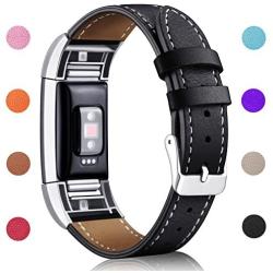 Hotodeal Replacement Leather Band Compatible for Charge 2, Classic Genuine Leather Wristband Metal Connector Watch Bands, Fitness Strap Women Men Small Large