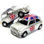 Mini Cooper Model (Silver) with Union Jack Top Made of Die Cast Metal and Plastic Parts, Pull Back & Go Action Model Mini Cooper Model (Silver) with Union Jack Top Made of Die Cast Metal and Plastic Parts, Pull Back & Go Action Model