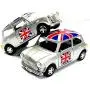 Mini Cooper Model (Silver) with Union Jack Top Made of Die Cast Metal and Plastic Parts, Pull Back & Go Action Model
