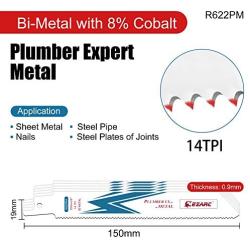 EZARC Reciprocating Saw Blade Bi-Metal Cobalt Sabre Saw Blades for Metal Cutting 6-Inch 14TPI R622PM (5-Pack)