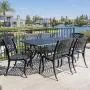Christopher Knight Home Cayman Outdoor 6-Seater Cast Aluminum Dining Set, 7-Pcs Set, Black Sand