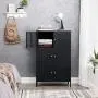 SONGMICS Storage Cabinet, 3-Tier Metal Office Cabinet, Multipurpose Storage Organiser Stand with 6 Doors, 25.6 x 14.3 x 41.4 Inches, Max. Load Capacity 33 lb per Shelf, Black UOMC006B01