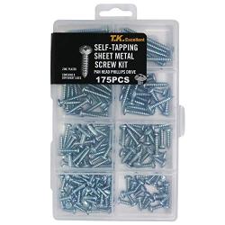 T.K.Excellent Self Tapping Screw Pan Head Phillips Drive Sheet Metal Screw Assortment Kit,175 Pieces