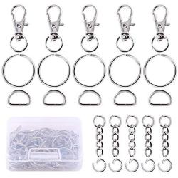 Swpeet 150Pcs Lobster Claw Clasps, Including 30Pcs Key Chain Hooks and 30Pcs D Ring, 30Pcs Key Rings and 30Pcs Extender Chain with 30 Pcs Open Jump Rings