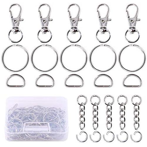 Swpeet 150Pcs Lobster Claw Clasps, Including 30Pcs Key Chain Hooks and 30Pcs D Ring, 30Pcs Key Rings and 30Pcs Extender Chain with 30 Pcs Open Jump Rings
