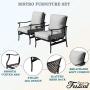 Festival Depot 2 of Outdoor Patio Bistro Dining Chairs with Cushions Set Premium Fabric Metal Frame Furniture Set Garden Dining Seating Chair Thick & Soft Cushions (Grey)