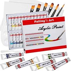 Falling in Art 24 Tubes Acrylic Paint Set with Canvas, Brushes, Palette – 34 Pieces Artist Acrylic Painting Tools Set for Artists, Beginners, Kids