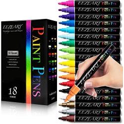 Paint Pens - 18 Vibrant Medium Tip Permanent Oil Based Markers for Rocks, Wood, Glass, Ceramic, Metal and More. Water Resistant, Quick Drying, Oil Painting Marker Pens