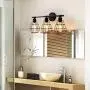 3 Light Bathroom Vanity Light, Metal Wire Cage Industrial Wall Sconce, Black Light Fixture Bathroom for Mirror Cabinets, Vanity Table, Bathroom, Wall Lighting - 22.8 in (Bulb Not Include)