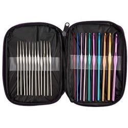 BetyBedy 22pcs Mixed Aluminum Handle Crochet Hooks, Ergonomic Knitting Needles, Weave Yarn Set, 0.6~6.5mm