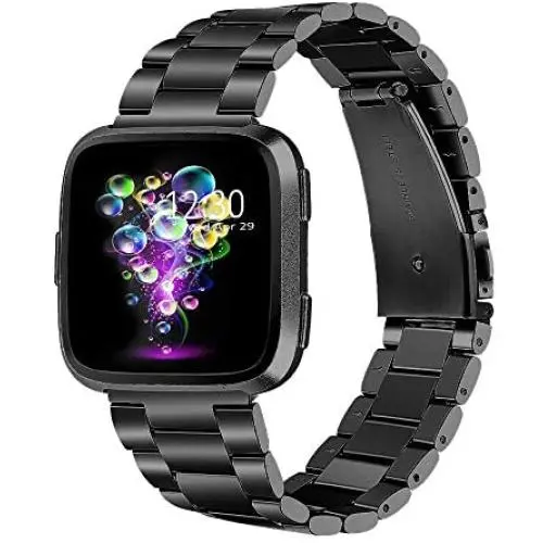 Joyozy Stainless Steel Bands Compatible with Fitbit Versa/ Versa Special Edition/ Fitbit Versa Lite/Fitbit Versa 2 Smart Watch,Classic Wristband Metal Bracelet Strap Replacement for Women Men Black