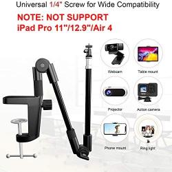 iPad Stand with 360° Tablet Tripod Holder Mount & Ball Head, 27in Flexible Webcam Stand for Desk and Bed, Projector Camera Mount for iPad 8th, iPad Pro 9.7'' 10.5'', iPad Mini, iPad Air, All Smartphones