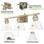 3-Light Vanity Light Fixture, 5-Piece All-in-One Bathroom Set (E26 Bulb Base), Brushed Gold Wall Sconce Lighting with Glass Shads, ETL Listed