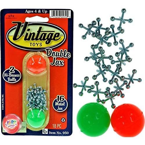 Vintage Toys Double Jax Retro 2 Hi-Bounce Balls & 16 Metal Jacks In/Outdoor Toy small