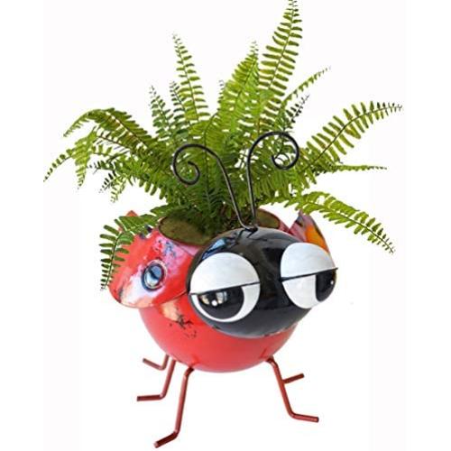 GIFTME 5 Metal Ladybug Flower Planter Garden Pot for Plants Indoor or Outdoor Decorations,7.5Inch