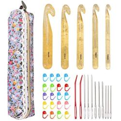 Crochet Hook Set, NuLink 36-Pieces Ergonomic Soft Handle Crochet Yarn Large Eye Blunt Knitting Needles Kit with Case Holders for Beginners Experienced