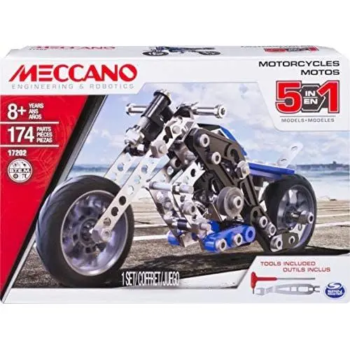 Meccano Erector, 5 in 1 Model Building Set - Motorcycles, 174 Pieces, for Ages 8 and up, STEM Construction Education Toy Meccano Erector, 5 in 1 Model Building Set - Motorcycles, 174 Pieces, for Ages 8 and up, STEM Construction Education Toy