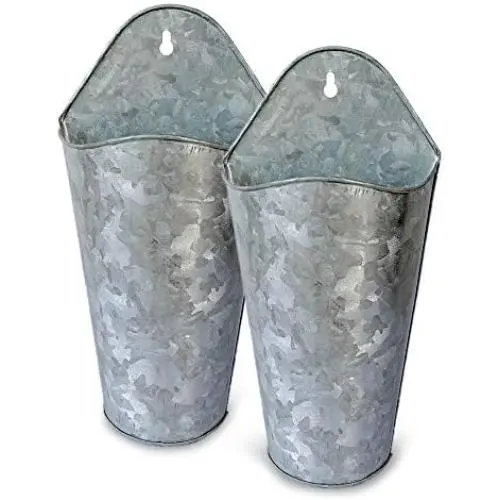 NIRMAN Galvanized Metal Wall Planter, 2 Sets Farmhouse Style Hanging Wall Vase Planters for Succulents or Herbs,Wall Planters for Country Rustic Home Wall Décor NIRMAN Galvanized Metal Wall Planter, 2 Sets Farmhouse Style Hanging Wall Vase Planters for Succulents or Herbs,Wall Planters for Country Rustic Home Wall Décor