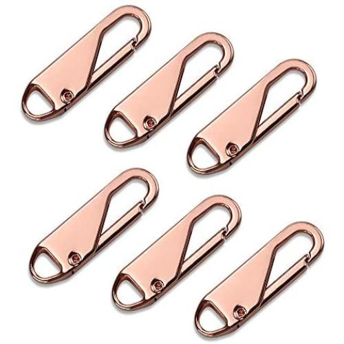 6pcs Zipper Pulls Universal Metal Handle Repair Parts Replacement, for Jacket,Coat,Luggage,Backpack,Handbag(Rose Gold)
