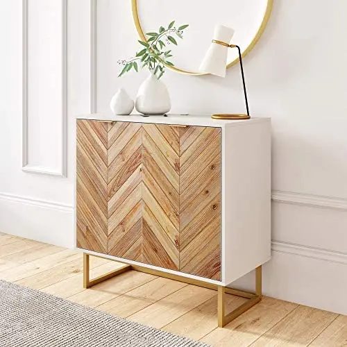 Nathan James Enloe Modern Storage, Free Standing Accent Cabinet with Doors in a Rustic Fir Wood Finish Powder-coated Metal Base for Hallway, Entryway or Living Room, White/Gold Nathan James Enloe Modern Storage, Free Standing Accent Cabinet with Doors in a Rustic Fir Wood Finish Powder-coated Metal Base for Hallway, Entryway or Living Room, White/Gold