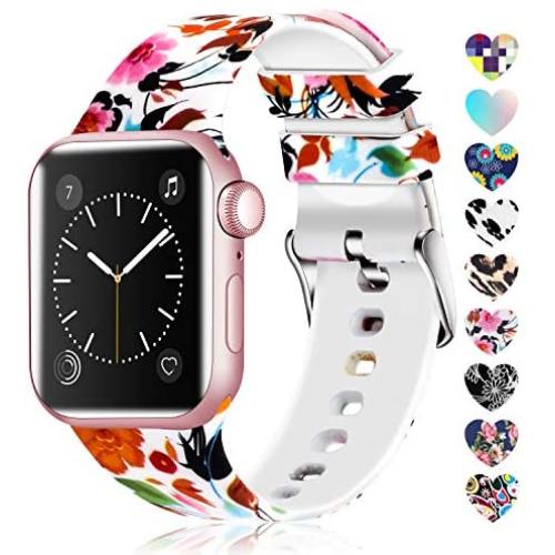 Lwsengme Compatible with Apple Watch Band 38mm 40mm 42mm 44mm, Soft Silicone Replacment Sport Bands Compatible with iWatch Series 5,Series 4,Series 3,Series 2,Series 1 (Flower-17, 38MM/40MM)