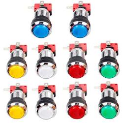 EG STARTS 10 Pcs/Lots Chrome Plating 30mm LED Illuminated Push Buttons with Micro Switch for Arcade Machine Games Mame Jamma Parts 12V Each Color of 2 Pieces