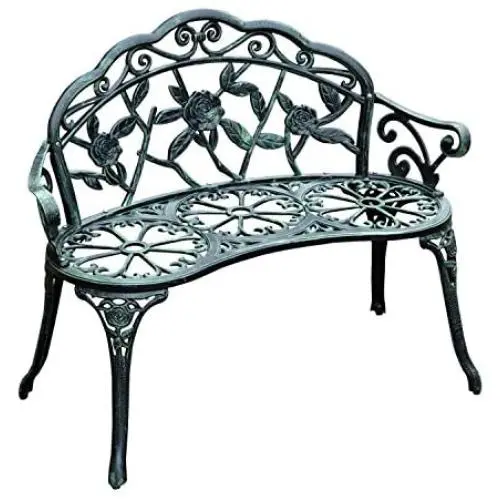 Outsunny 40'' Cast Aluminum Antique Rose Style Outdoor Patio Garden Park Bench - Antique Green Outsunny 40'' Cast Aluminum Antique Rose Style Outdoor Patio Garden Park Bench - Antique Green