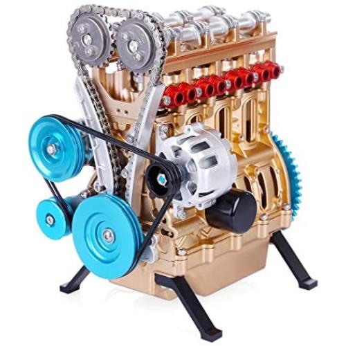 FenglinTech Stirling Engine, L4 4 Cylinder Full Metal Car Engine Assembly Kit Model Toys for Adults