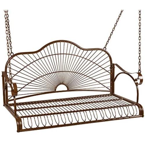 Best Choice Products Hanging Iron Porch Swing Bench Outdoor Patio Furniture for Garden, Deck w/Armrests, Mounting Chains