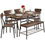 Best Choice Products 6-Piece 55in Wooden Modern Dining Set for Home, Kitchen, Dining Room w/Storage Racks, Rectangular Table, Bench, 4 Chairs, Steel Frame - Brown