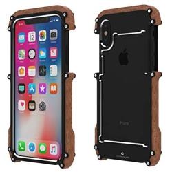 iPhone X Wood Metal Frame Case, Drop Protection Ultra Thin Aluminum Metal Cover Protective Case Shockproof Dropproof Bumper Frame for Apple iPhone X/iPhone tan 5.8inch (Black)