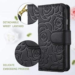 FLYEE Case Compatible with Galaxy S8 (5.8 inch,Released in 2017),Wallet Case for Women and Girls with Card Holder,[Embossed Flower] Premium Flip PU Leather Protective Case with Wrist Strap -Black