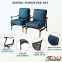 Festival Depot 2 of Outdoor Patio Bistro Arm Dining Chairs with Cushions Set Premium Fabric Metal Frame Furniture Set Garden Dining Seating Chair Thick & Soft Cushions (Blue)