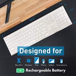 Macally Wireless Bluetooth Keyboard for Mac or PC - Multisync, Connect up to 3 Devices Simultaneously - Rechargeable Mac Wireless Keyboard with 110 Keys, 20 Shortcuts, and Numeric Keypad - White