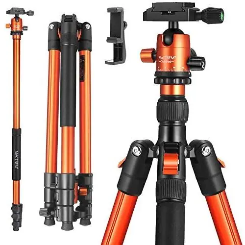 MACTREM Professional Camera Tripod with Phone Mount, 62'' DSLR Tripod for Travel, Super Lightweight and Reliable Stability, Ball Head Tripod Detachable Monopod with Carry Bag (Orange) MACTREM Professional Camera Tripod with Phone Mount, 62'' DSLR Tripod for Travel, Super Lightweight and Reliable Stability, Ball Head Tripod Detachable Monopod with Carry Bag (Orange)