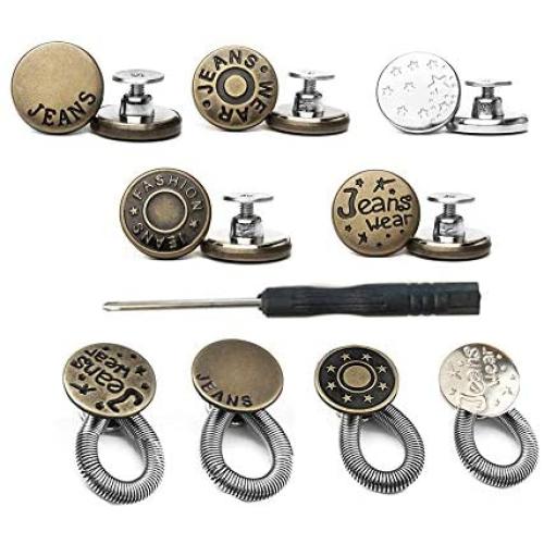 Instant Replacement Jeans Buttons,Adjustable Pant Button for Women Men Jeans Skirts Trousers Collars No-Nail No-Sew