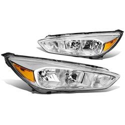 DNA Motoring HL-OH-FF16-CH-AM Chrome Amber Headlights Replacement For 15-18 Focus