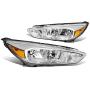 DNA Motoring HL-OH-FF16-CH-AM Chrome Amber Headlights Replacement For 15-18 Focus