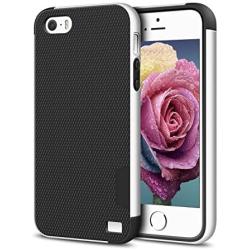 EXSEK iPhone 5/5S SE(2016) Case, Hybrid Ultra Slim 3 Color Case Shockproof [Anti-Slip] [Extra Front Raised Lip] Scratch Resistant Soft Gel Bumper Rugged Case for iPhone 5/5S (Black + White)