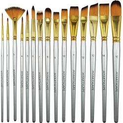 Paint Brush - Set of 15 Art Brushes for Watercolor, Acrylic & Oil Painting - Short Handles