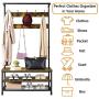 YAHEETECH Industrial Hall Trees with Bench and Coat Rack Entryway Bench with Coat Rack/Hooks/Hanger Stand Sturdy Bench Coat Tree Shoes Shelving Wood and Metal