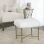 HomePop Faux Fur Square Stool with Metal Legs, White HomePop Faux Fur Square Stool with Metal Legs, White